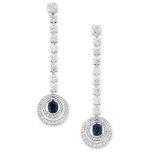 A PAIR OF SAPPHIRE AND DIAMOND DROP EARRINGS each set with a cushion cut blue sapphire within