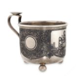 AN ANTIQUE IMPERIAL RUSSIAN NIELLO TEA GLASS HOLDER, MOSCOW 1870 in 84 zolotnik silver, the body