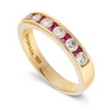 A RUBY AND DIAMOND HALF ETERNITY RING, TIFFANY & CO in 18ct yellow gold, set with articulated