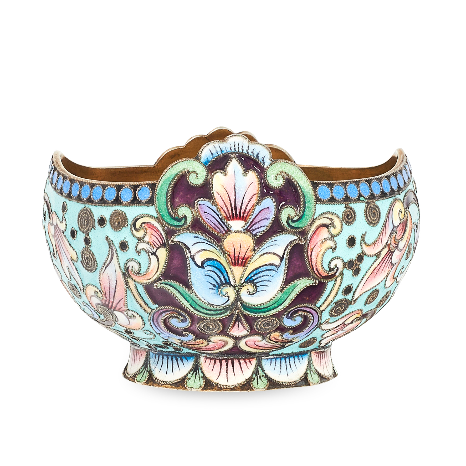 AN ANTIQUE IMPERIAL RUSSIAN ENAMEL SALT CELLAR / BOWL, NIKOLAI ZORIN MOSCOW CIRCA 1910 in 84 - Image 2 of 2