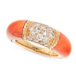 A VINTAGE DIAMOND AND CORAL PHILIPPINES DRESS RING, VAN CLEEF & ARPELS in 18ct yellow gold, set with