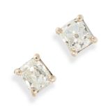 A PAIR OF DIAMOND STUD EARRINGS in 18ct white gold, each set with an old cut diamond, weighing 1.