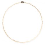 A NATURAL PEARL AND DIAMOND NECKLACE in yellow gold and silver, comprising a single row of one
