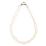 A PEARL AND DIAMOND NECKLACE, CIRCA 1940 in 18ct white gold, comprising two rows of one hundred