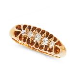 AN ANTIQUE DIAMOND RING in 18ct yellow gold, comprising of five graduated old cut diamonds in gold
