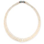 A THREE ROW PEARL NECKLACE comprising of three rows of graduated pearls ranging from 3.4mm-8.5mm