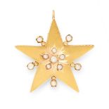 AN ANTIQUE STAR PENDANT, 19TH CENTURY in yellow gold, set with a cluster of pearls, with further