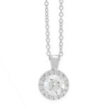 A DIAMOND PENDANT AND CHAIN in 18ct white gold, comprising of a central round cut diamond of 0.87