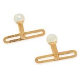A PAIR OF PEARL DRESS STUDS in 18ct yellow gold, each set with a pearl bead of 4.9mm, stamped 18K,