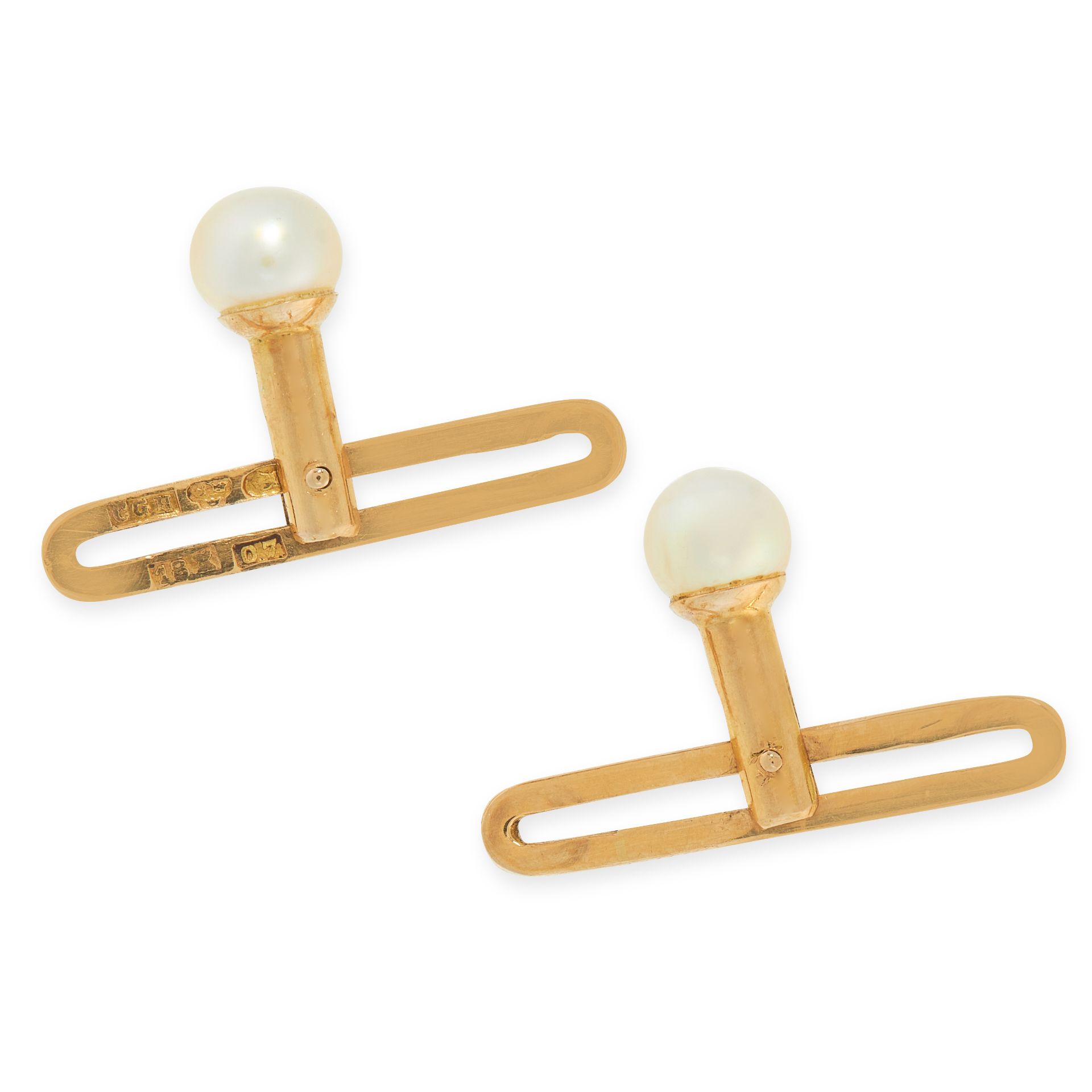 A PAIR OF PEARL DRESS STUDS in 18ct yellow gold, each set with a pearl bead of 4.9mm, stamped 18K,