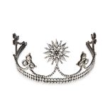 A CUT STEEL TIARA / HAIRPIECE, EARLY 20TH CENTURY the body with star and trefoil motifs, jewelled