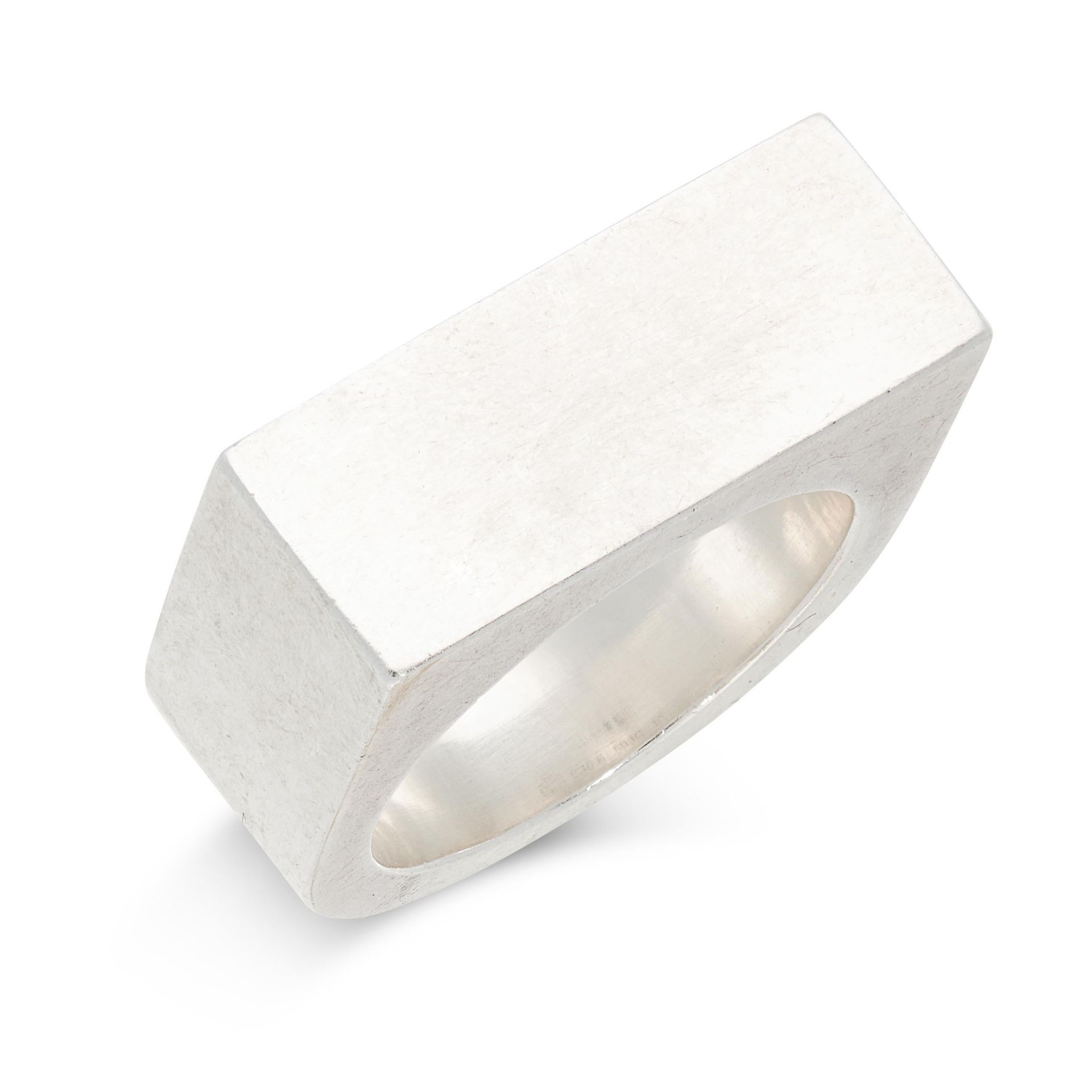 AN ARIA DRESS RING, GEORG JENSEN in sterling silver, designed with a flat rectangular face, signed