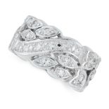 A DIAMOND BAND RING in open framework, set with round cut diamonds, unmarked, size K / 5.25, 6.90g.