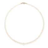 A PEARL AND DIAMOND NECKLACE, 1948 in 18ct yellow gold, comprising a single row of ninety-seven
