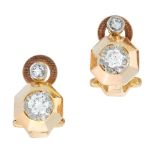 A PAIR OF VINTAGE DIAMOND STUD EARRINGS each set with a single cut diamond above a round cut diamond