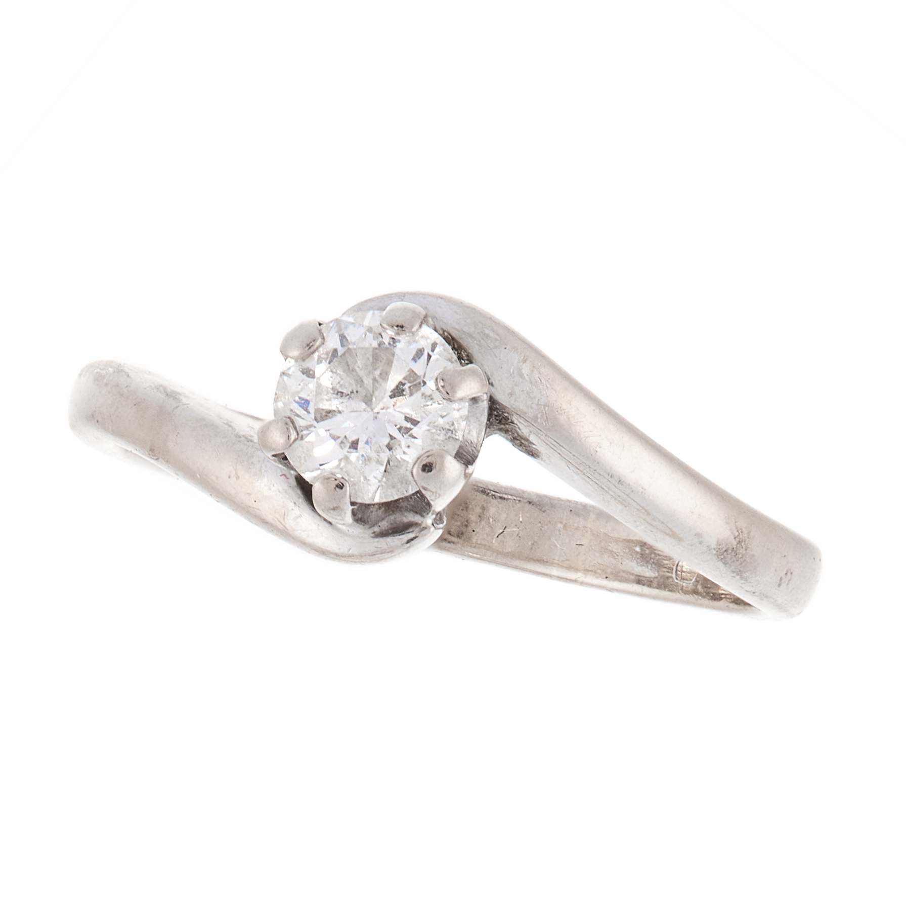 A SOLITAIRE DIAMOND DRESS RING in 18ct white gold, set with a round cut diamond of 0.33 carats