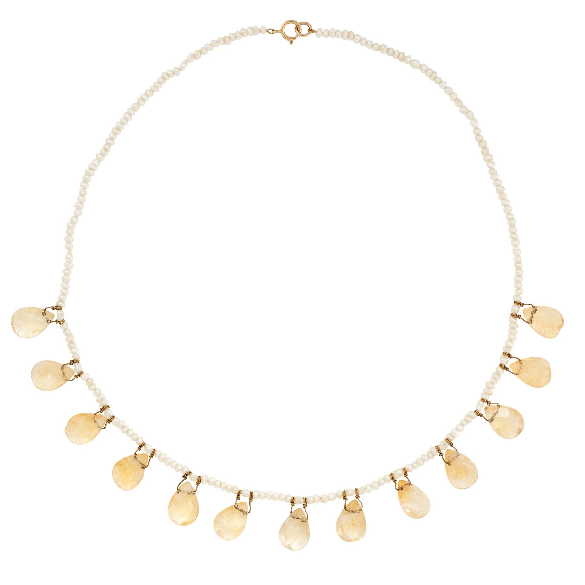 AN ANTIQUE CITRINE AND PEARL NECKLACE, 19TH CENTURY in yellow gold, comprising a single row of