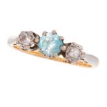 A BLUE ZIRCON AND DIAMOND DRESS RING, CIRCA 1930 in 18ct yellow gold and platinum, set with a