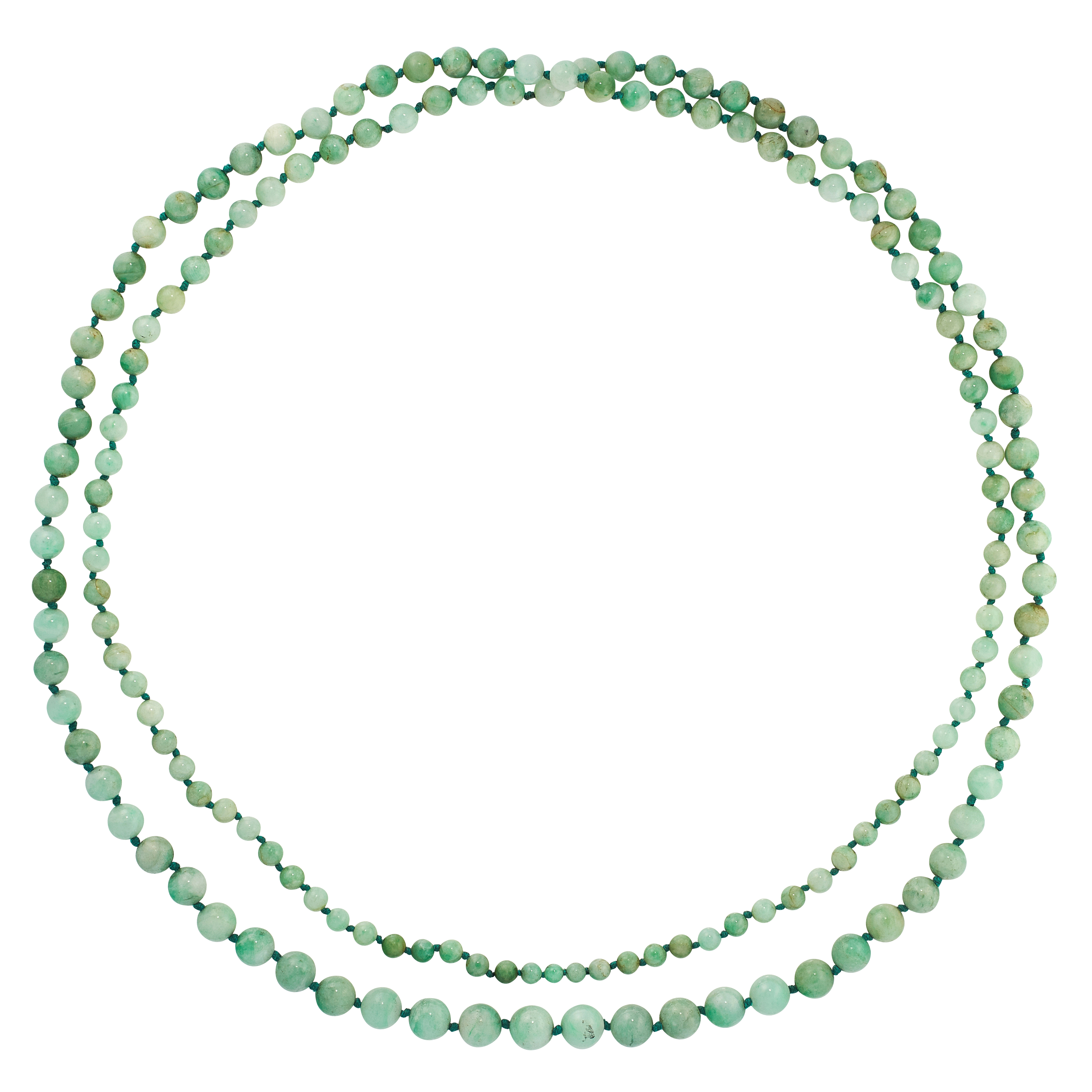 A JADEITE JADE BEAD NECKLACE comprising a single row of graduated polished jadeite beads ranging 9.