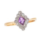 AN ART DECO AMETHYST AND DIAMOND DRESS RING, EARLY 20TH CENTURY in 18ct yellow gold and platinum,