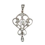 AN ANTIQUE DIAMOND PENDANT, EARLY 20TH CENTURY of scrolling design, set with old cut and rose cut