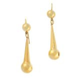 A PAIR OF ANTIQUE DROP EARRINGS, 19TH CENTURY in yellow gold, the articulated bodies formed of