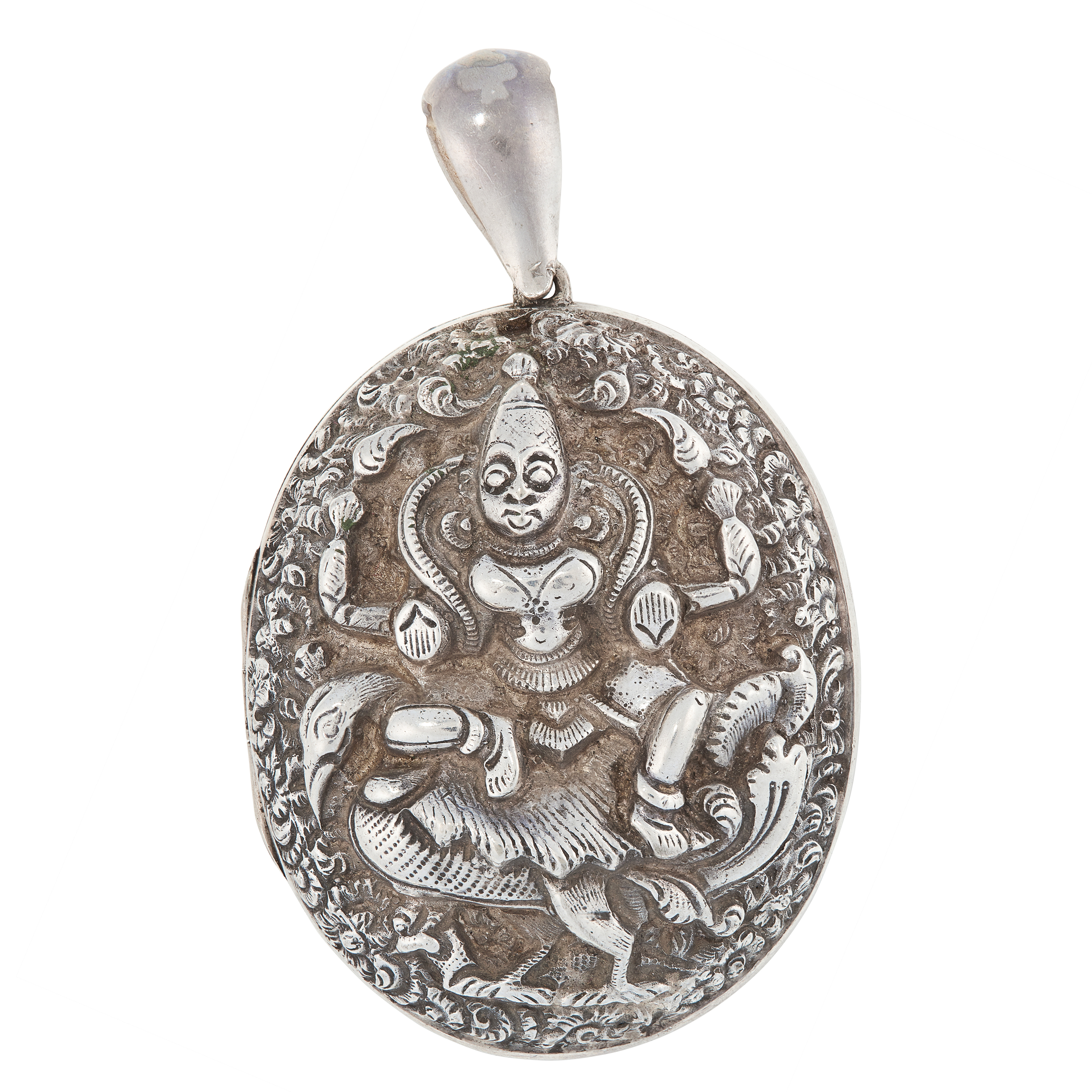 AN ANTIQUE ANGLO-INDIAN MOURNING LOCKET PENDANT, MADRAS INDIA CIRCA 1910 in silver, Raj period, of