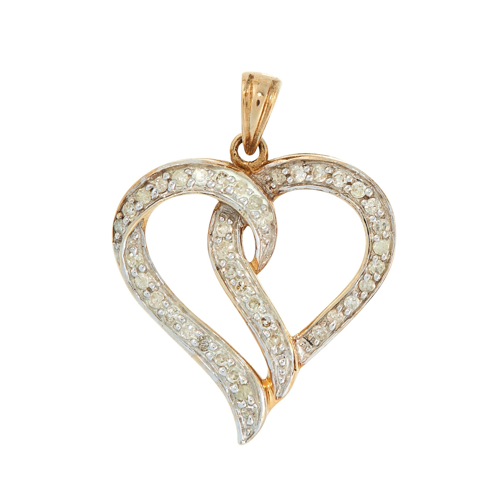 A DIAMOND HEART PENDANT in yellow gold, designed as a stylised heart, set with round cut diamonds,