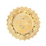 AN ANTIQUE DIAMOND MOURNING LOCKET BROOCH, 19TH CENTURY in high carat yellow gold, the scalloped