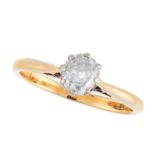 A SOLITAIRE DIAMOND DRESS RING, EARLY 20TH CENTURY in 18ct yellow gold and platinum, set with an old