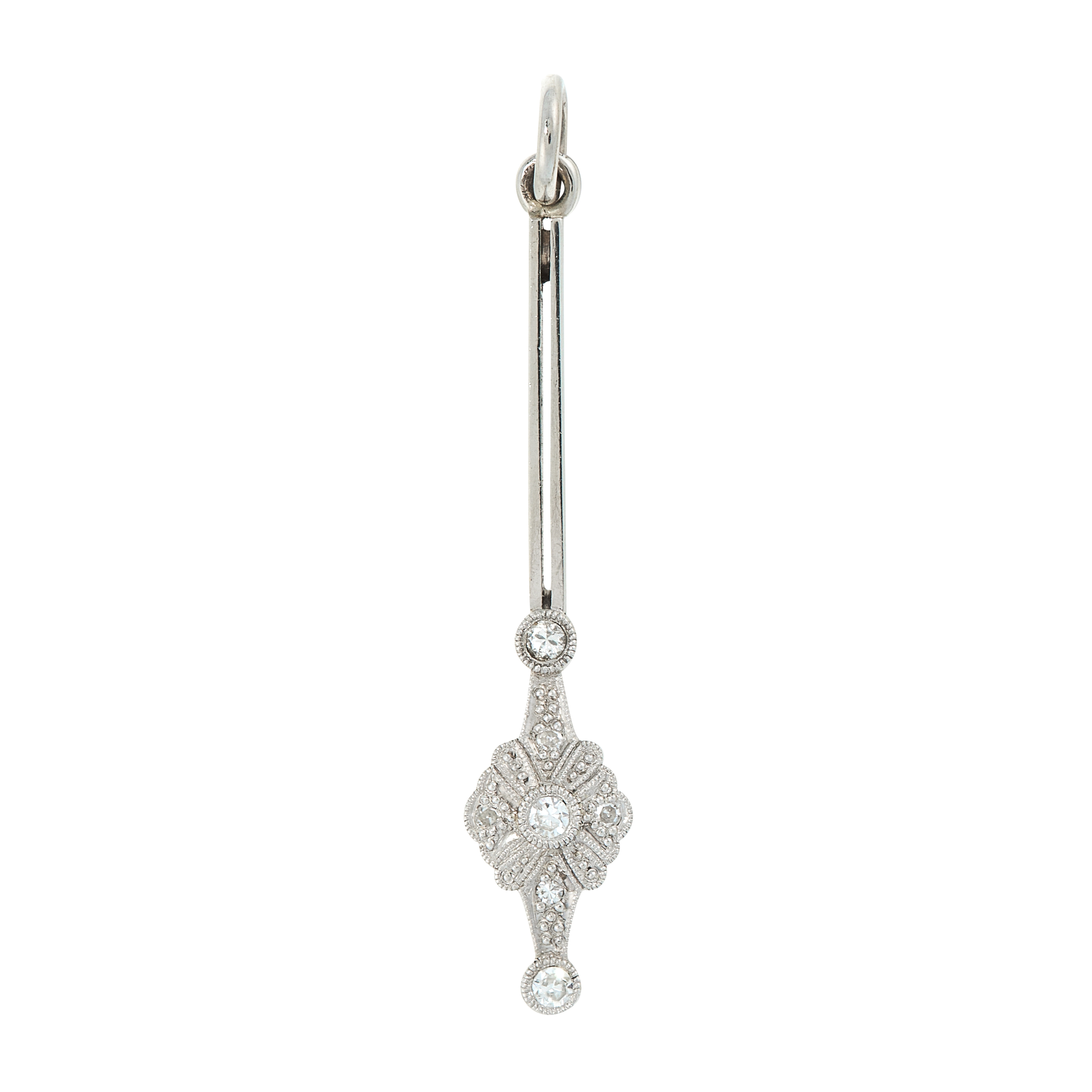 AN ANTIQUE DIAMOND PENDANT, EARLY 20TH CENTURY designed as baton terminated by a stylised drop,