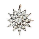 AN ANTIQUE DIAMOND STAR BROOCH / PENDANT, 19TH CENTURY in yellow gold and silver, designed as a star
