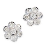 A PAIR OF DIAMOND CLUSTER STUD EARRINGS in 18ct white gold, each designed as a daisy flower, set