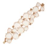 A ROSE QUARTZ AND DIAMOND BRACELET in 18ct rose gold, in open framework design, set with clusters of