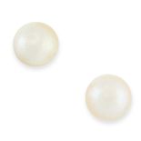 A PAIR OF NATURAL PEARL STUD EARRINGS in 18ct white gold, each set with a pearl of 8.3mm and 8.