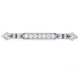 A DIAMOND AND SAPPHIRE BAR BROOCH set with round cut diamonds totalling approximately 1.30 carats