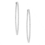 A PAIR OF DIAMOND HOOP EARRINGS in 18ct white gold, set all-over with round cut diamonds totalling