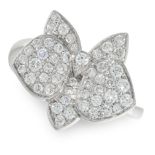 A DIAMOND FLOWER RING in 18ct white gold, designed as an orchid, set with round cut diamonds