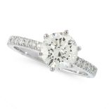 A DIAMOND SOLITAIRE RING in 18ct white gold, set with central round cut diamond of 2.03 carats,