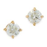 A PAIR OF DIAMOND STUD EARRINGS in 18ct yellow gold, each set with a round cut diamond, all
