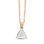 A DIAMOND PENDANT AND CHAIN in 18ct gold, set with a trillion cut diamond of 0.95 carats, stamped