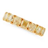 A YELLOW DIAMOND ETERNITY RING in 18ct yellow gold, comprising a single row of cushion cut yellow