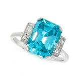 AN ART DECO BLUE ZIRCON AND DIAMOND DRESS RING, EARLY 20TH CENTURY in platinum, set with an