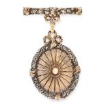 A PEARL MOURNING BROOCH, BUCCELLATI comprising of an ornate bar brooch suspending an oval shaped