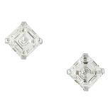 A PAIR OF 4.03 CARAT DIAMOND STUD EARRINGS each set with an asscher cut diamond of 2.02 and 2.01