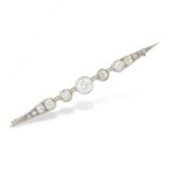 AN ANTIQUE BAR DIAMOND BROOCH, EARLY 20TH CENTURY in 18ct yellow gold, set with a trio of