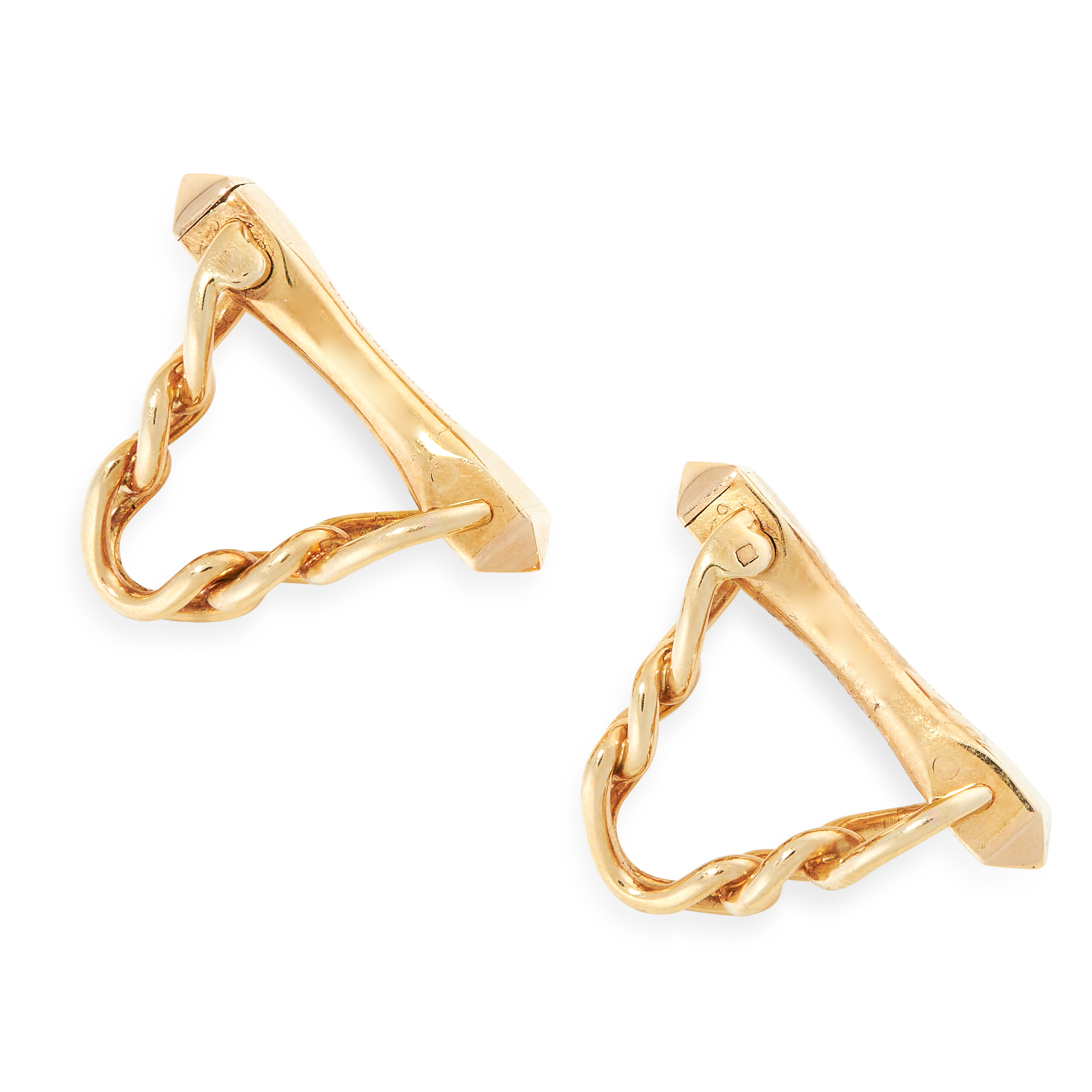 A PAIR OF VINTAGE CUFFLINKS, BOUCHERON in 18ct yellow gold, each designed as a stirrup formed of