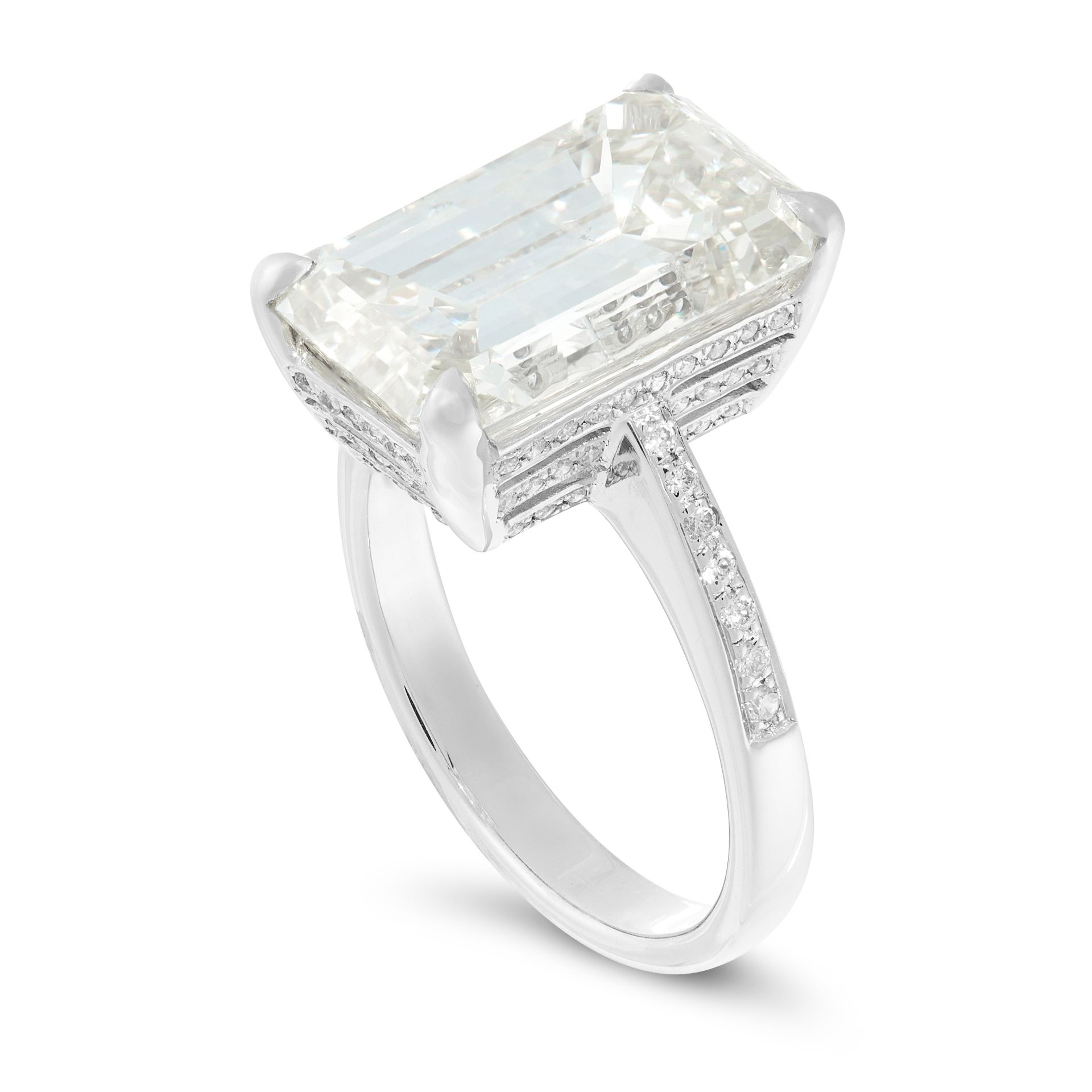 A 10.02 CARAT SOLITAIRE DIAMOND RING set with an emerald cut diamond of 10.02 carats accented by - Image 2 of 2