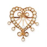 AN ANTIQUE PEARL BROOCH / PENDANT, 19TH CENTURY in 15ct yellow gold, designed asa heart, set with