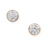 A PAIR OF GEMSET STUD EARRINGS each set with a round cut white gemstone, unmarked, 0.7cm, 1.0g.